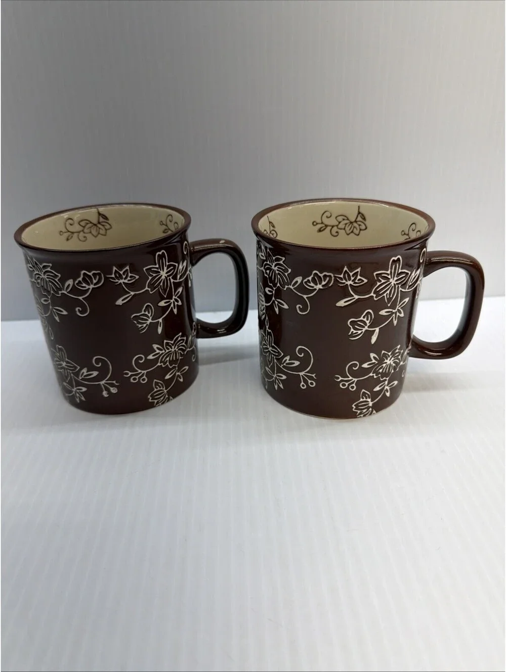 Temptations by Tea/Coffee Tara Mugs (Set of 2) 14 Oz Floral Lace Chocolate